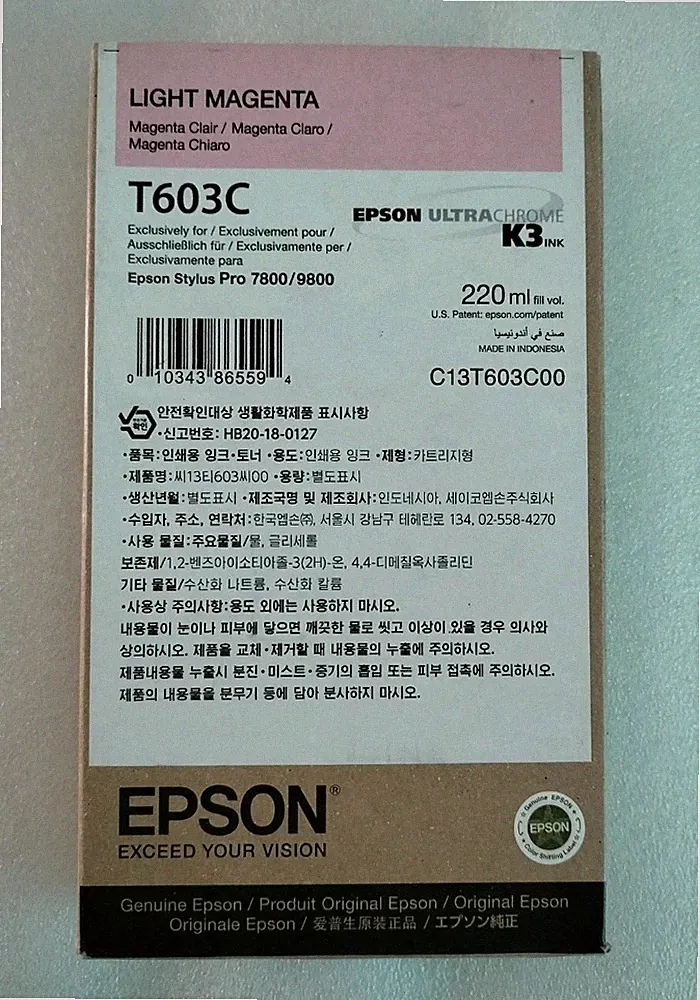 04-2025 Genuine Epson T603C00 Light Magenta Ink 220ml Stylus Pro 7800 9800 T603C