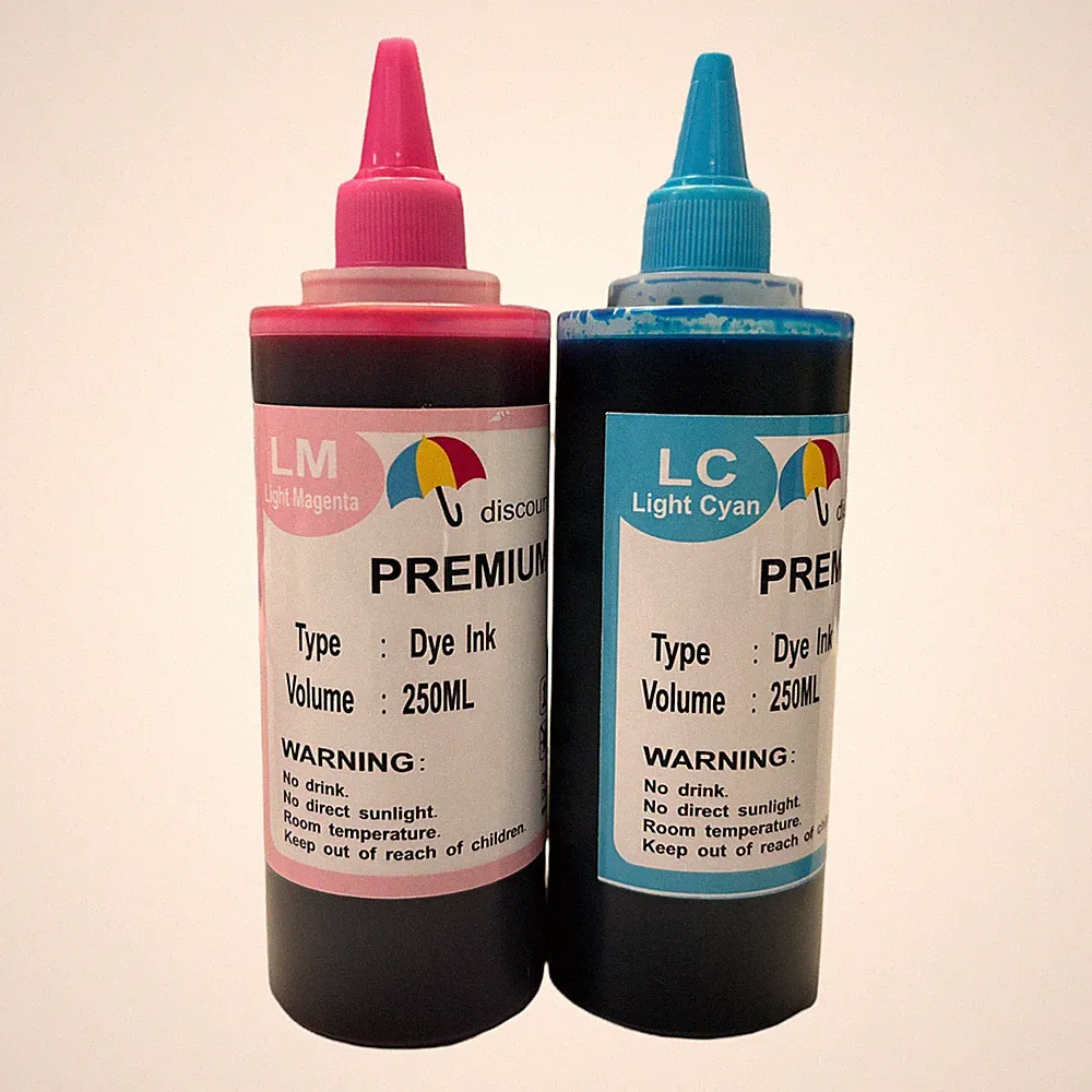 250ml Light Magenta & Light Cyan bulk refill ink for Epson inkjet printer