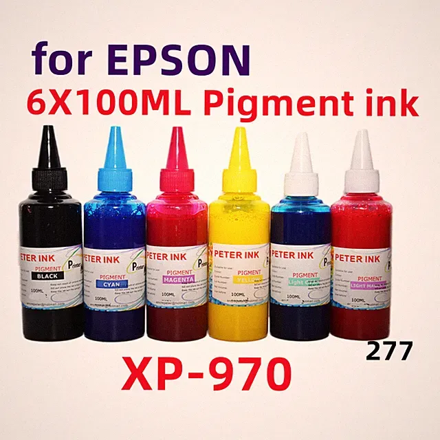 6X100ML Premium Pigment refill Ink for XP-970 277 T277 Cartridge CISS CIS