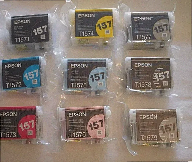 Complete Set of 9 New Genuine Epson 157 Ink Cartridges Stylus Photo R3000 Dates?